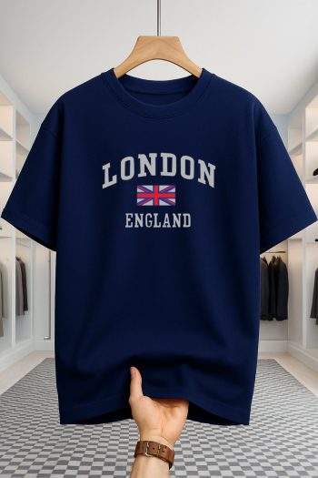 Drop Shoulder T-shirt - London England - Navy Blue
