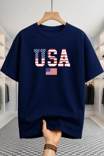 Drop Shoulder T-shirt - USA Star Flag - Navy Blue