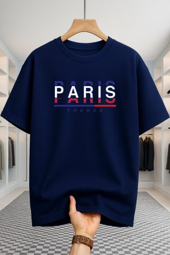 Drop Shoulder T-shirt - Paris F.R.A.N.C.E - Navy Blue