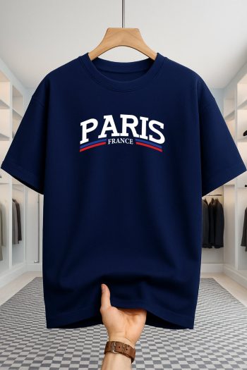 Drop Shoulder T-shirt - Paris 2 Stripe - Navy Blue