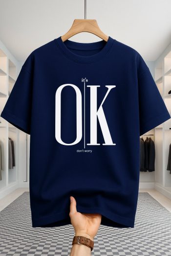 Drop Shoulder T-shirt - OK - Navy Blue