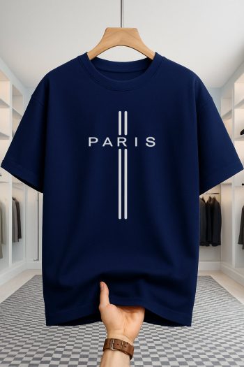 Drop Shoulder T-shirt - Paris - Navy Blue