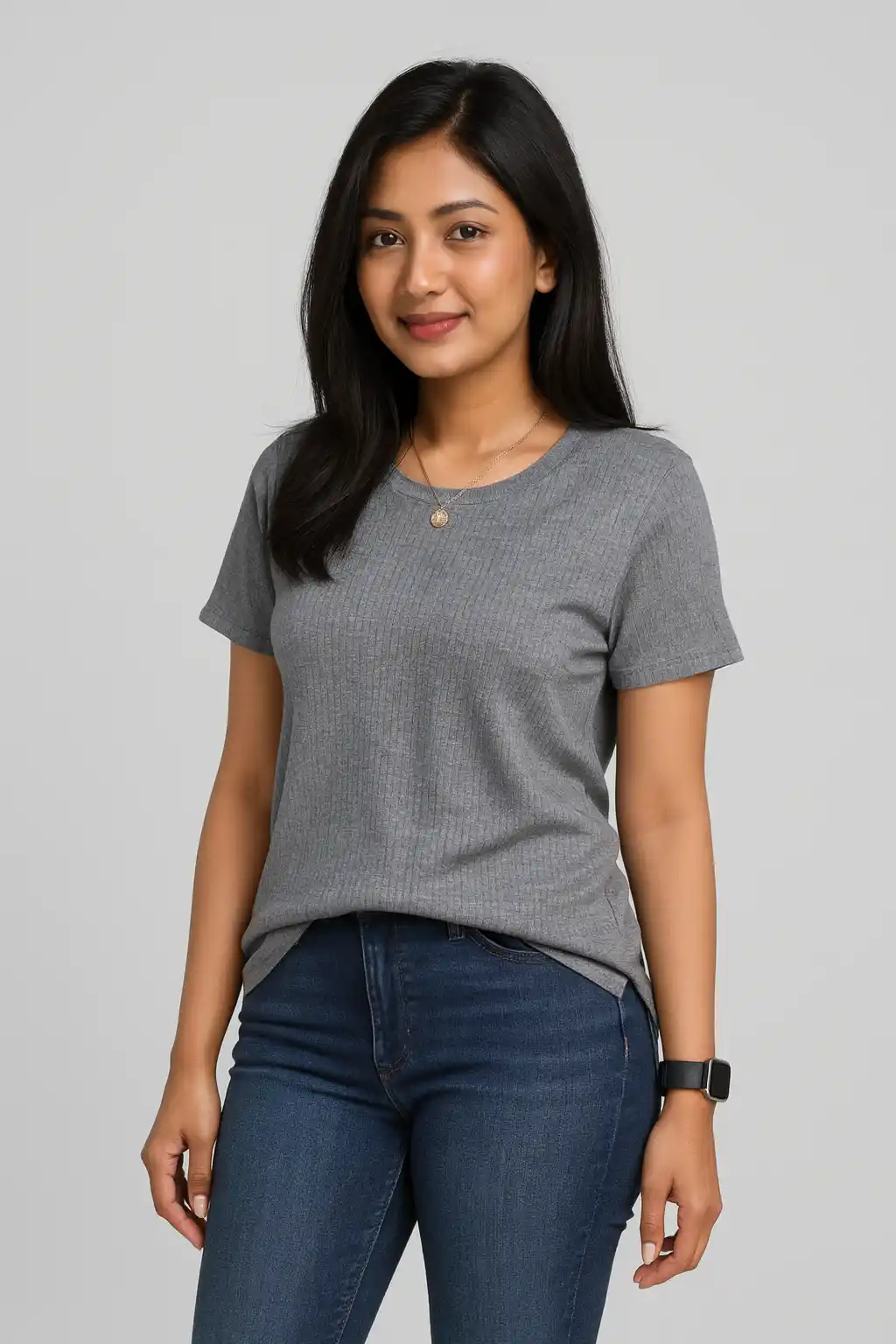 Premium Quality RIB T-shirt for Women - Ash