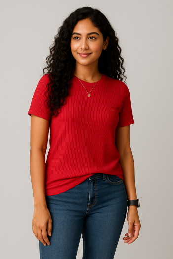 Premium Quality RIB T-shirt for Women - Red