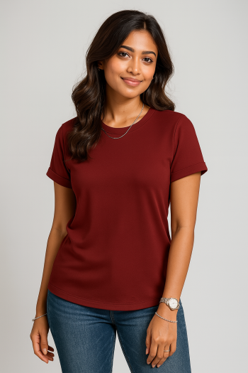 Premium Quality Solid T-shirt for Women - Maroon