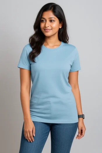 Premium Quality Solid T-shirt for Women - Sky Blue