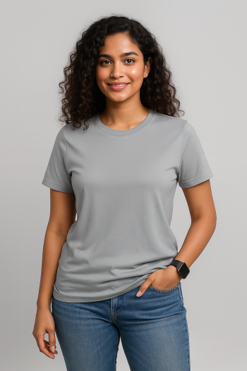 Premium Quality Solid T-shirt for Women - Silver