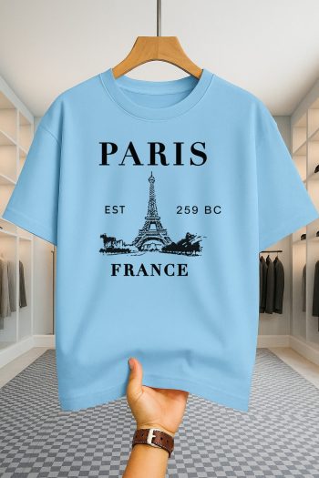 Drop Shoulder T-shirt - Paris France - Sky Blue