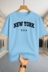 Drop Shoulder T-shirt - NewYork U.S.A - Sky Blue