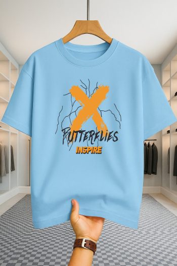 Drop Shoulder T-shirt - Butterflies - Sky Blue