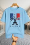 Drop Shoulder T-shirt - Paris Tower - Sky Blue