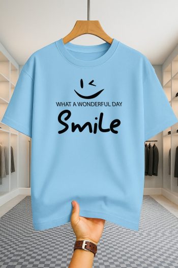 Drop Shoulder T-shirt - Smile - Sky Blue