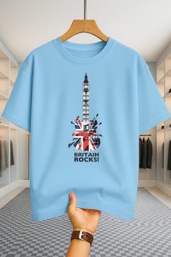 Drop Shoulder T-shirt - Britain Rocks - Sky Blue