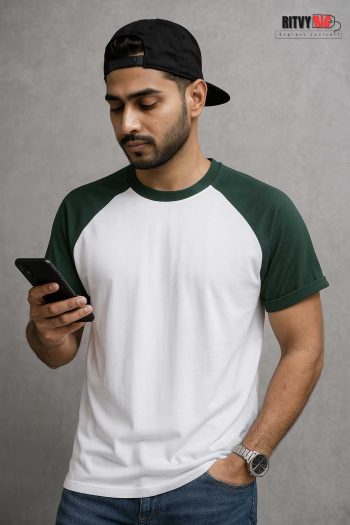 Raglan Half Sleeve T-shirt - White & Green