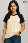 Raglan Half Sleeve T-shirt for Women - Beige & Black