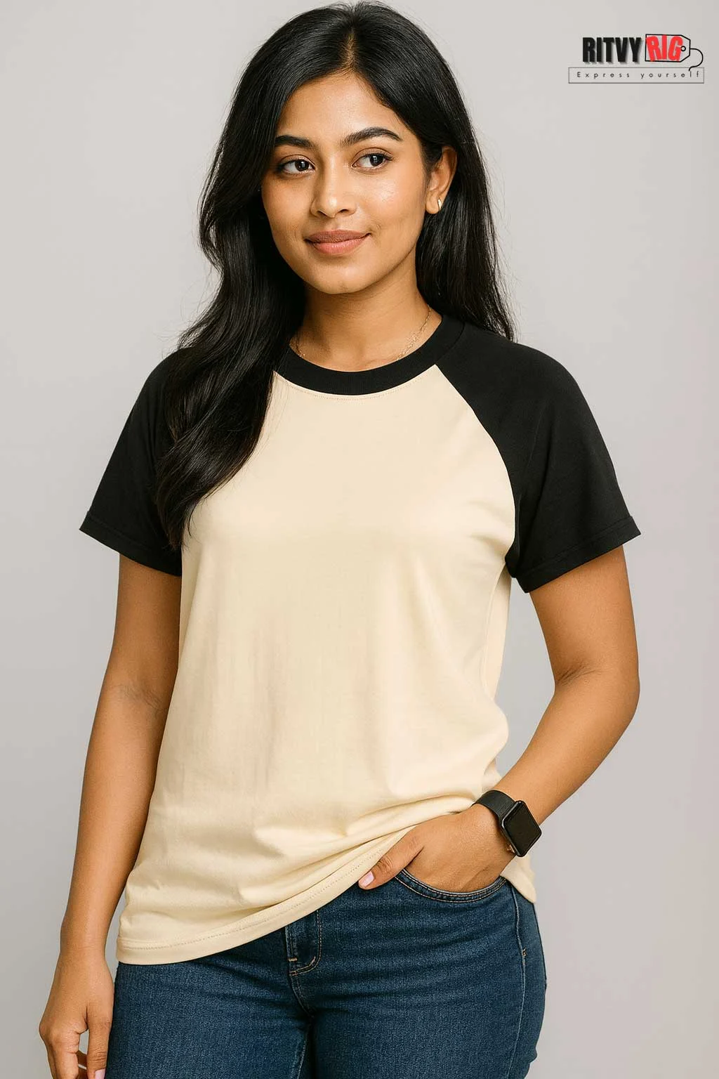 Womens Raglan - Beige & Black