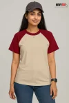 Womens Raglan – Beige & Maroon