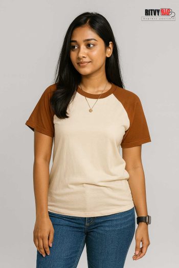 Raglan Half Sleeve T-shirt for Women - Beige & Orange