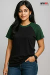 Raglan Half Sleeve T-shirt for Women - Black & Green