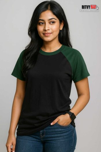 Raglan Half Sleeve T-shirt for Women - Black & Green