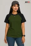 Raglan Half Sleeve T-shirt for Women - Green & Black