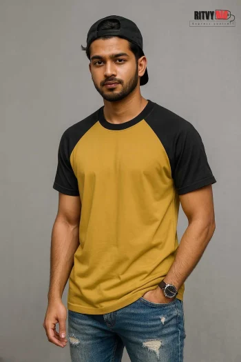 Raglan Half Sleeve T-shirt - Yellow & Black