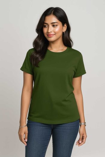 Premium Quality Solid T-shirt for Women - Olive