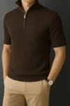 Premium Zipper Rib Half Thermal Tee - Chocolate