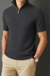 Premium Zipper Rib Half Thermal Tee - Dark Gray