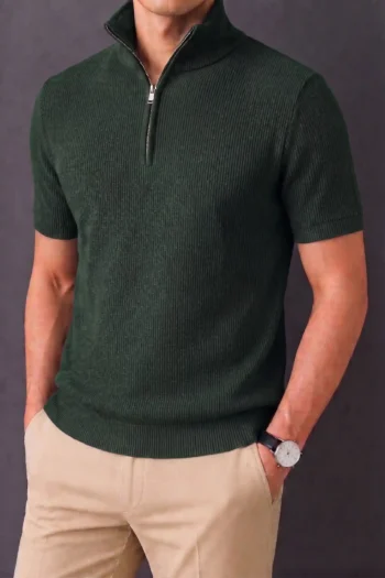 Premium Zipper Rib Half Thermal Tee - Palm Green