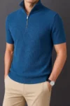Premium Zipper Rib Half Thermal Tee - Petrol Blue