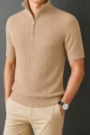 Premium Zipper Rib Half Thermal Tee - Vanilla