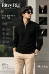 Premium Zipper Rib Thermal Tee - Black