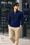Premium Zipper Rib Thermal Tee - Navy Blue
