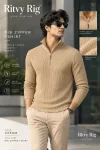 Premium Zipper Rib Thermal Tee - Cream