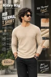 Rib Full Sleeve Tshirt- Biscuit