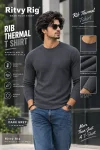 Rib Full Sleeve Tshirt- Dark Grey
