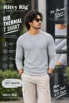 Rib Full Sleeve Tshirt- Off white