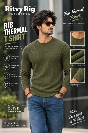 Premium Quality RIB Full Sleeve T-shirt - Olive