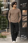 Rib Full Sleeve Tshirt- Pastel Brown