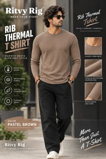 Premium Quality RIB Full Sleeve T-shirt - Pastel Brown