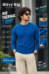 Rib Full Sleeve Tshirt- Petrol Blue