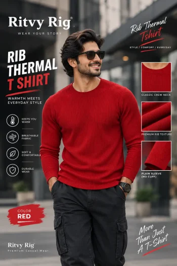 Premium Quality RIB Full Sleeve T-shirt - Red
