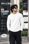Rib Full Sleeve Tshirt- White